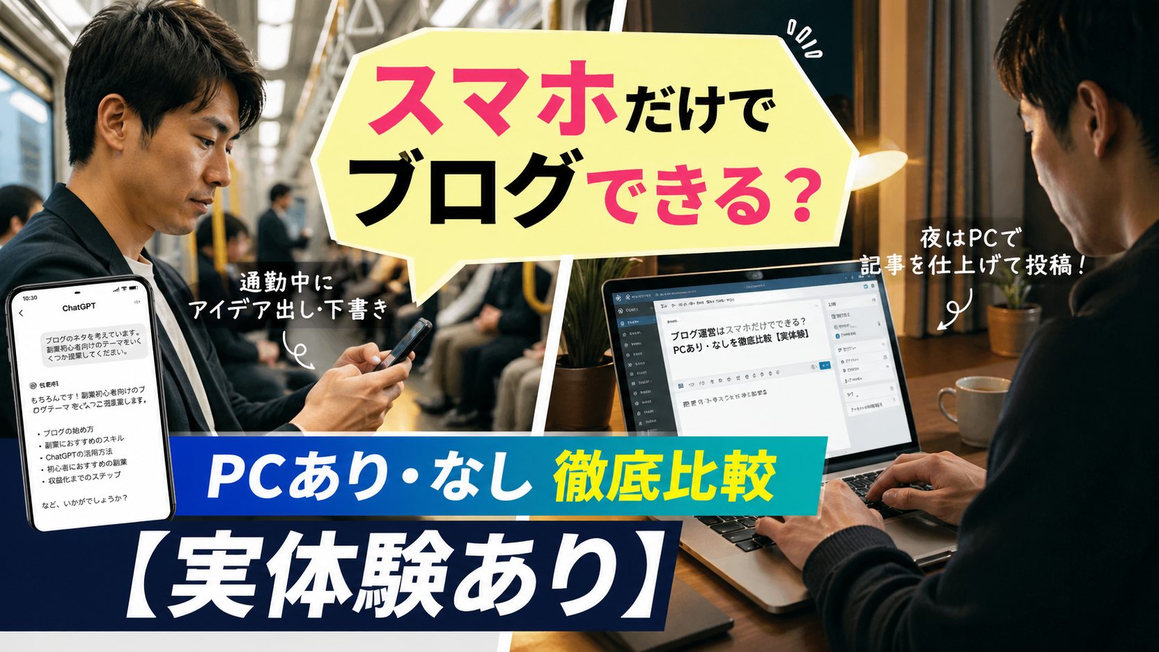 スマホだけでブログ運営ができるか、PCありとの比較画像